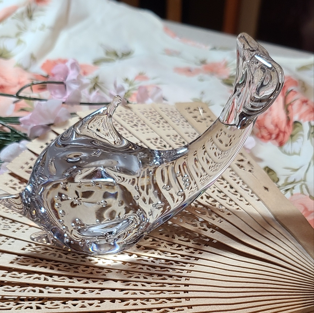Unique Vintage Clear Glass Dolphin Figurine